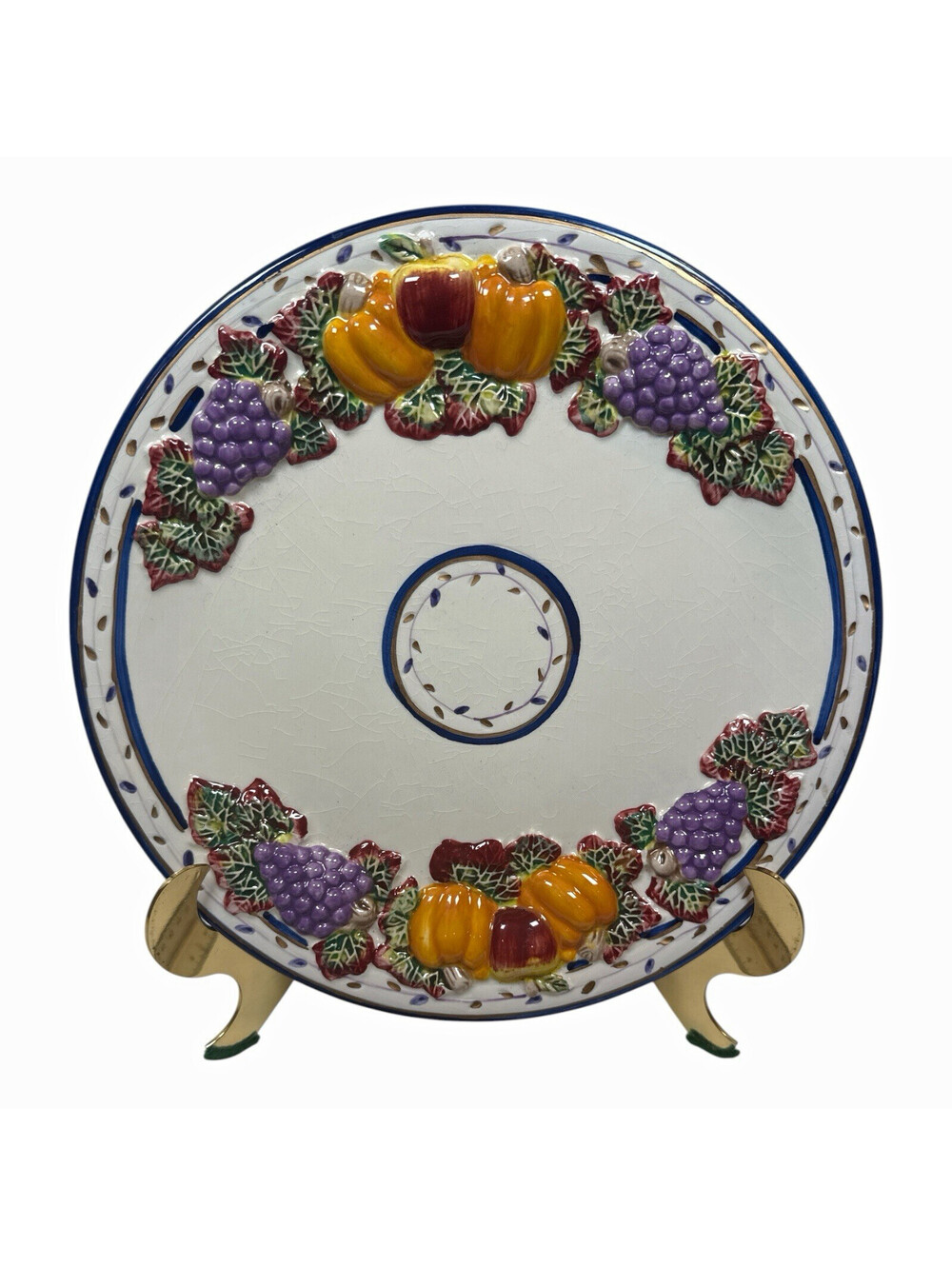 Vintage GANZ Bella Casa Fruit Grapes & Pumpkins Decorative Plate Ceramic Round